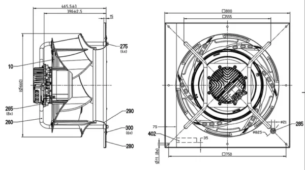 Centrifugal Fan, K3G630-RB32-71/F02, 630mm, HVAC, IP55 - view 3