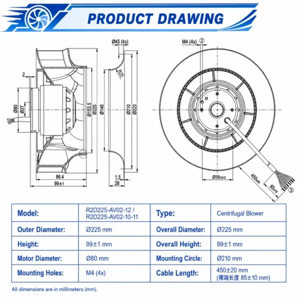 Centrifugal Fan, R2D225-AV02-12/10-11, 225mm, Inverter - view 3