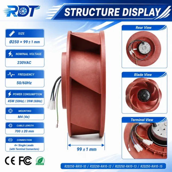 Centrifugal Fan, R2D250-RA10-13, 400VAC, 250mm, Inverter - view 2