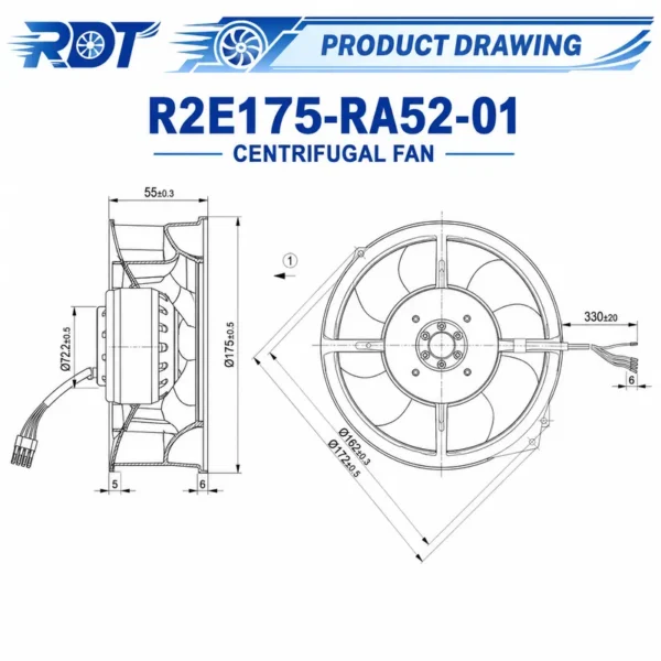 Centrifugal Fan, R2E175-RA52-01, 230VAC, 175mm, M2E052-CA - view 3