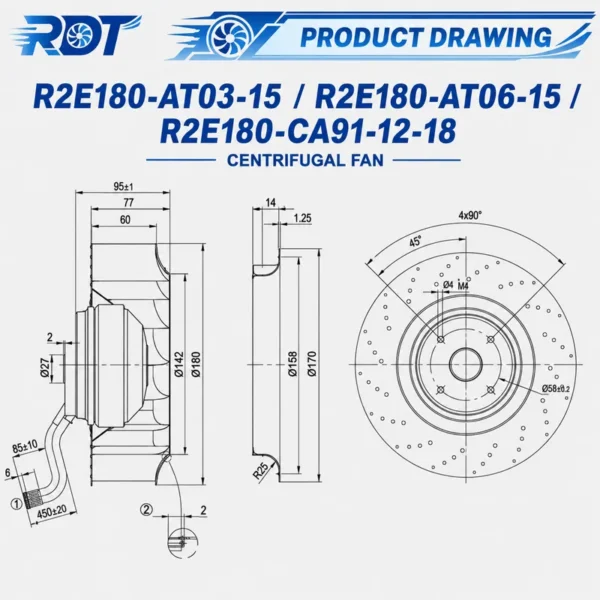 Centrifugal Fan, R2E180-AT06-15, 230V, 100W, 180mm - view 3