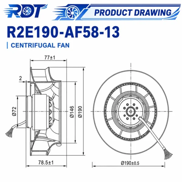 Centrifugal Fan, R2E190-AF58-13, 190mm, 230V, 0.5A - view 3
