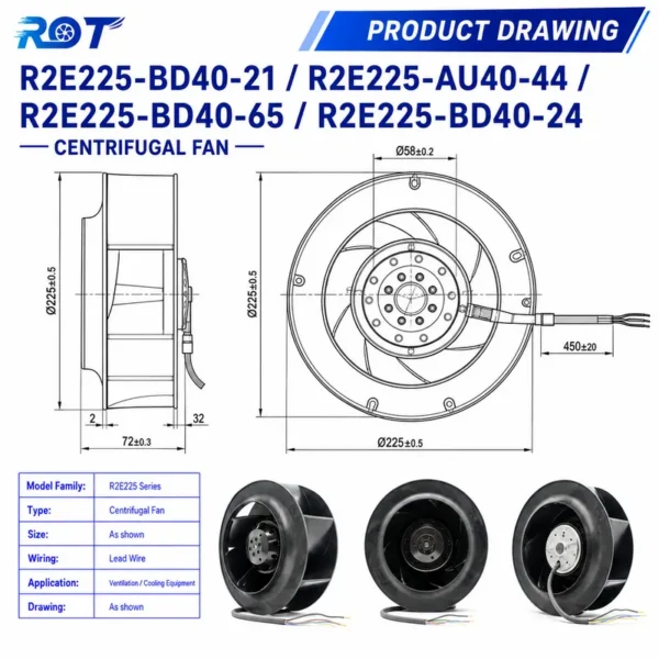 Centrifugal Fan, R2E225-AU40-44, 230VAC, 225mm, 1330m3/h - view 2
