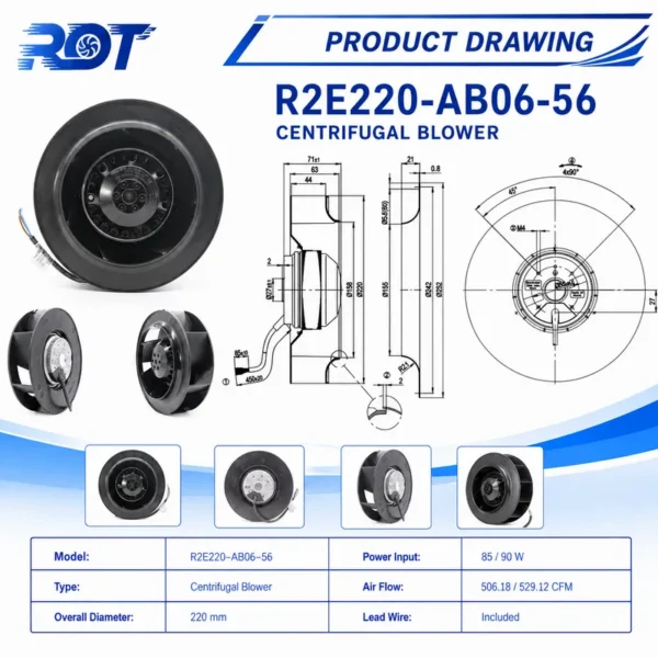 Centrifugal Fan, R2E280-AE52-02, 280mm, 230V, 1.0A - view 3