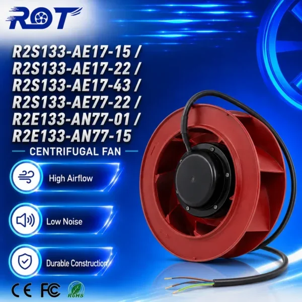 Centrifugal Fan, R2S133-AE17-15, 230V, 133mm, 188CFM