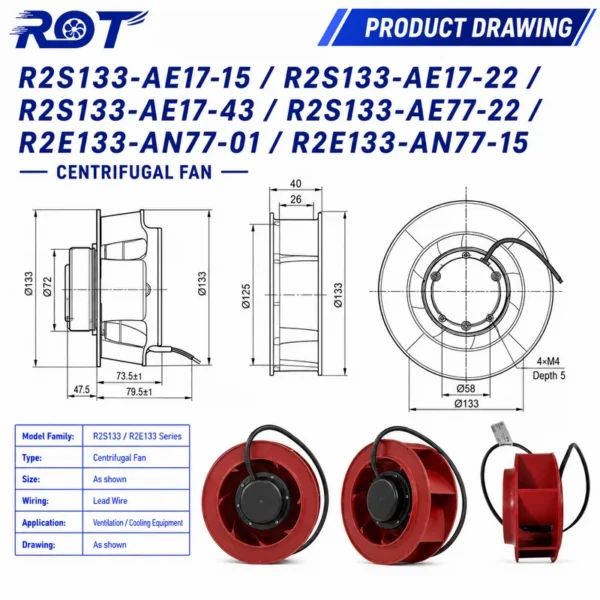 Centrifugal Fan, R2S133-AE17-15, 230V, 133mm, 188CFM - view 2