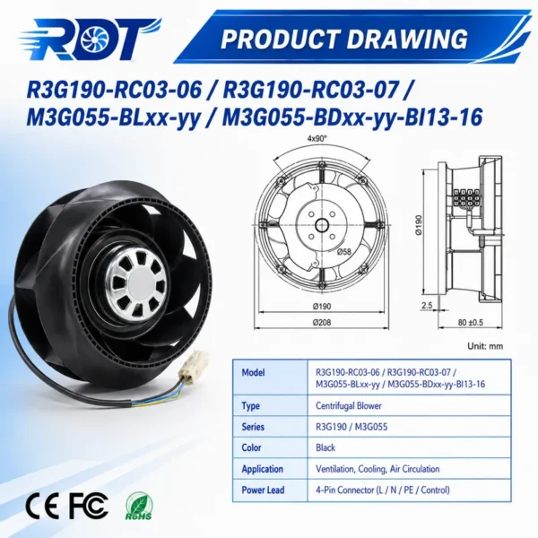 Centrifugal Fan, R3G190-R801-06/10, HVAC - view 4