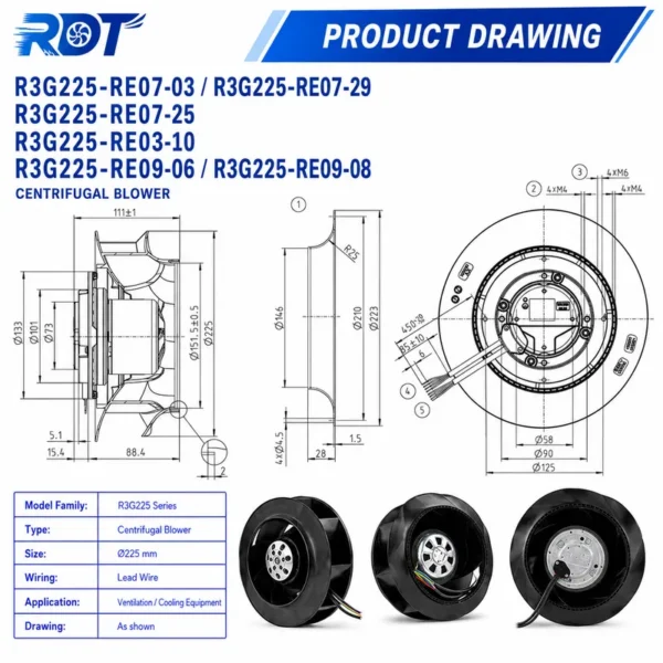 Centrifugal Fan, R3G225-RE09-08, HVAC - view 3