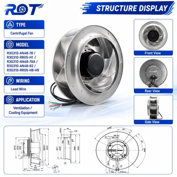Centrifugal Fan, R3G310-AN48-78, 230V, 310mm, HVAC - view 3