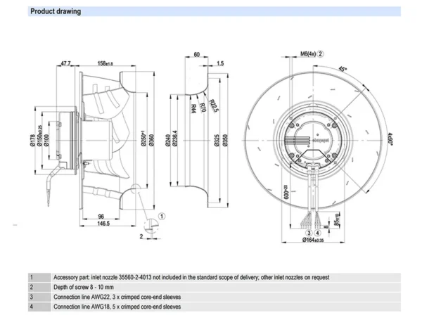 Centrifugal Fan, R3G355-AM29-71, IP54, 230V, HVAC - view 4
