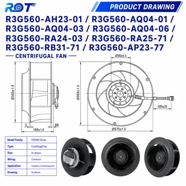Centrifugal Fan, R3G560-RB31-71, 400V, 2.9KW, HVAC - view 2