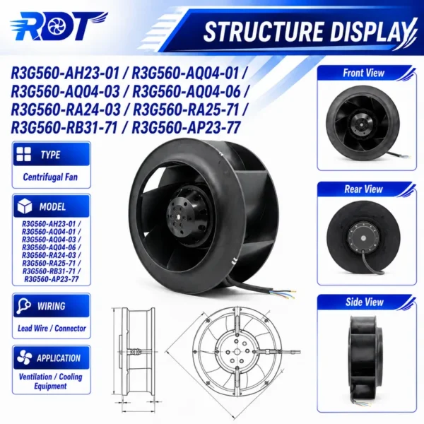 Centrifugal Fan, R3G560-RB31-71, 400V, 2.9KW, HVAC - view 3
