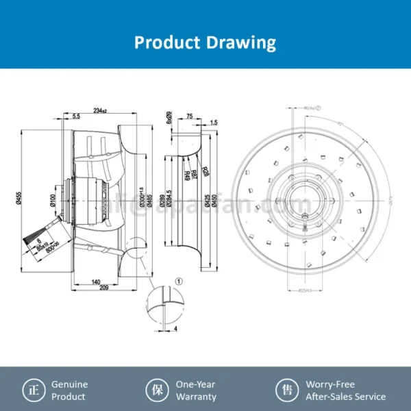 Centrifugal Fan, R4D450-AK01-01, 450mm, 400VAC, 1380RPM - view 4
