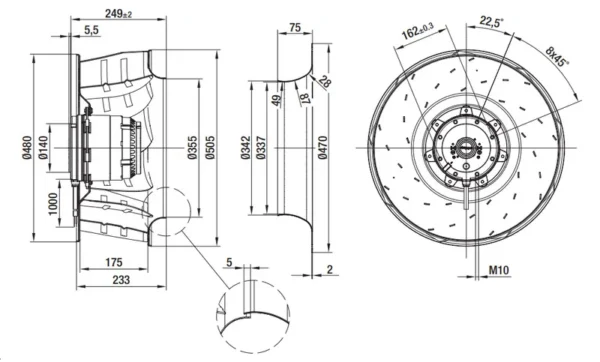 Centrifugal Fan, R4D500-AT03-01, 380V, 500MM, R4D500-RA03-01 - view 3