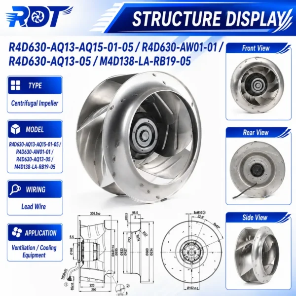 Centrifugal Fan, R4D630-AQ13-05, 400V, 4100W, 630mm - view 2