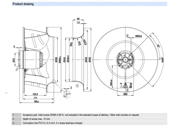 Centrifugal Fan, R4E355-AL02-06, 355mm, 230VAC, 1470RPM - view 5