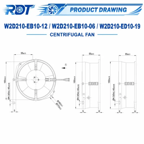Centrifugal Fan, W2D210-ED10-19, 250mm, 230V, 400V - view 3