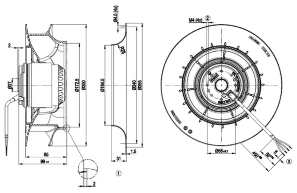 Centrifugal R2e250-aq05-12 Cooling Fan, AC230V, 0.75A - view 2