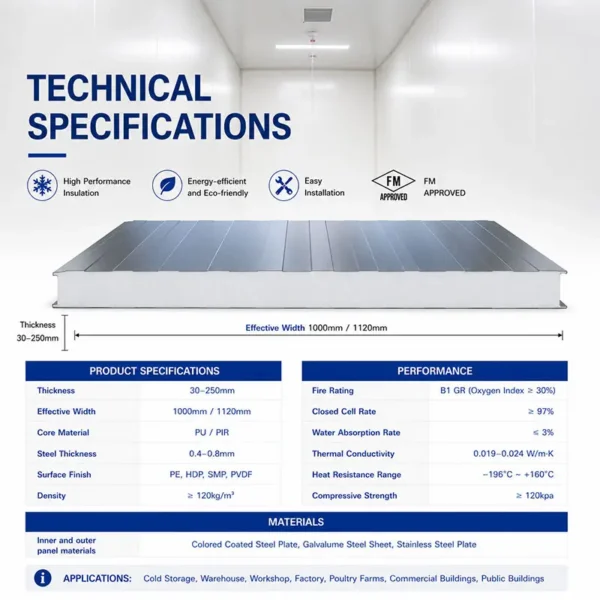 Cold Room Sandwich Panel, 50mm, 100mm, 150mm, wall - view 2