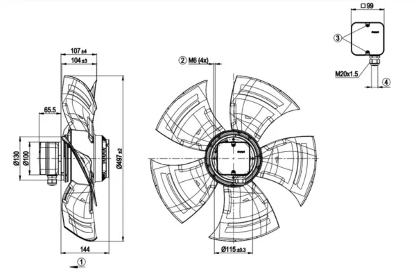 Condenser, A4D500-AM03-01, 500MM, 400V, 550W - view 4