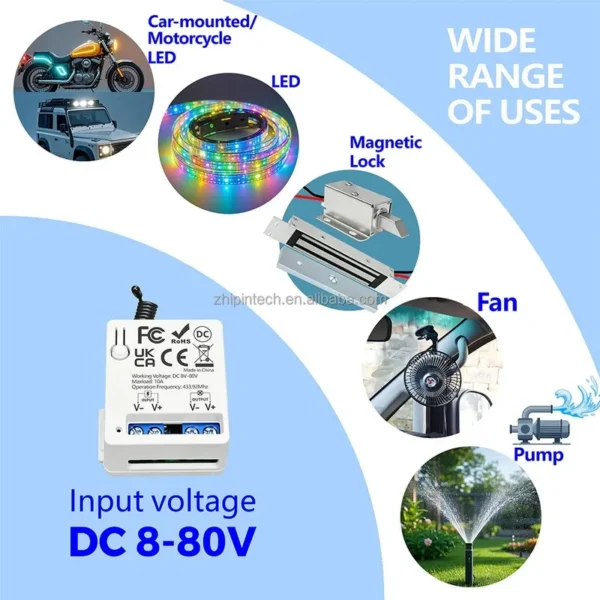 Control Light Switch Pump, 433Mhz, 8V-80V, 10A, Wall - view 2