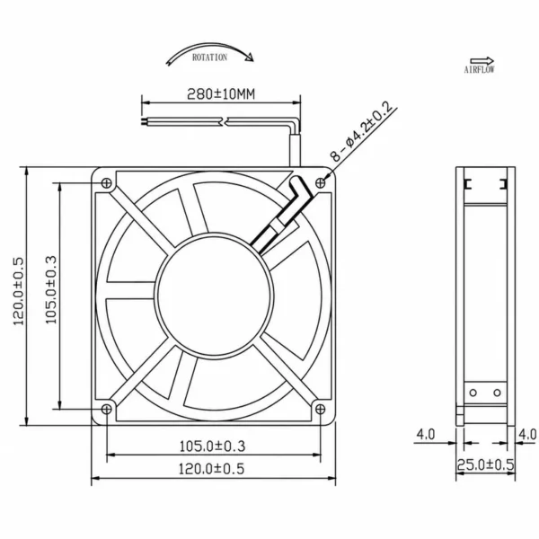 Cooling Fan, 120x120x25mm, 230V, 240V, Brushless - view 4