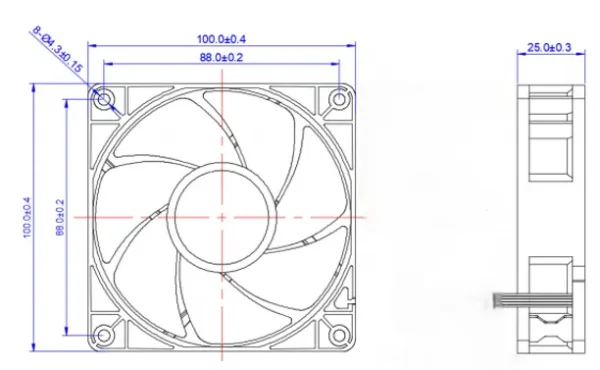 Cooling Fan, 12V, 100x100x25mm, Brushless, Axial - view 3