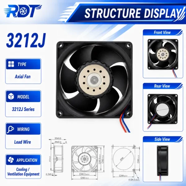 Cooling Fan, Brushless, 3212J, 92x38mm, 12V - view 3