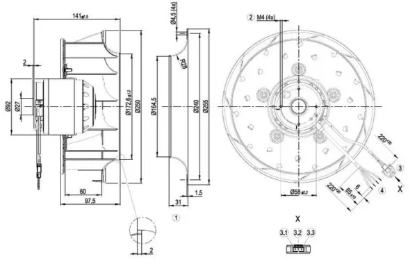 Cooling Fan, R2d250-ra28-17, 400v, 250mm, Centrifugal - view 3