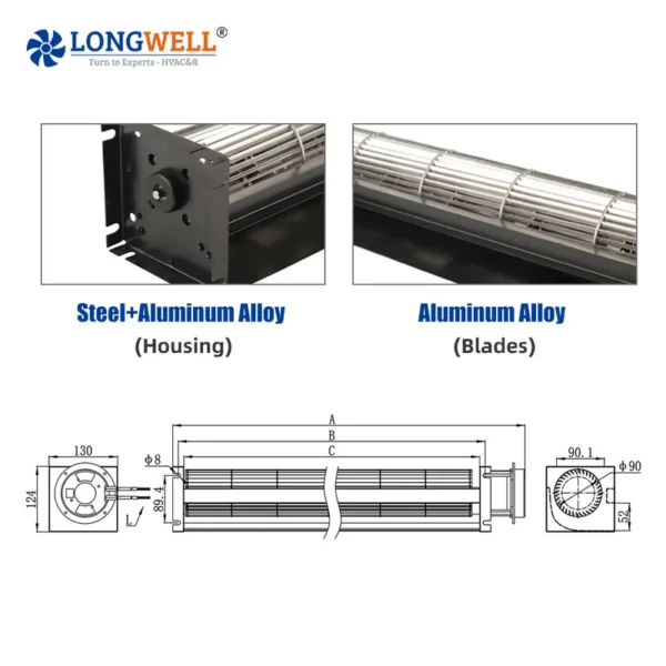 Cross Flow Blower, LONGWELL, 90mm, 230V, Tangential - view 2