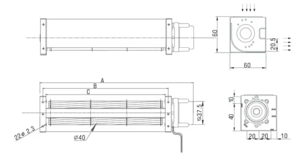 Cross Flow Fan, 12v, CM40250HB12-PB, 60x60x300mm, 40mm - view 6