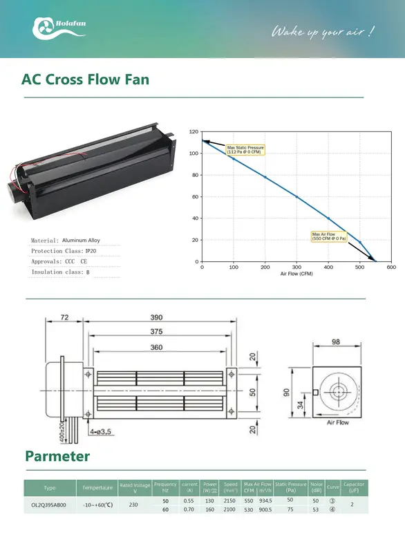 Cross Flow Fan, 230V, 390mm, Aluminum, Tangential - view 6
