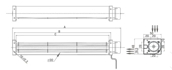 Cross Flow Fan, 24V, CM30350HB12-PB, 30mm, Steel - view 6