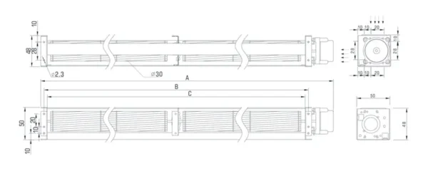 Cross Flow Fan, 24v, CM30854HB24-LB, 50x48x908mm, 30mm - view 6