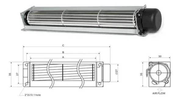 Cross Flow Fan, 25mm, 12V, Brushless, Aluminum - view 3