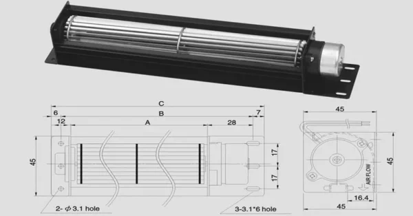 Cross Flow Fan, 30mm, 12V, 90mm, 150mm - view 3