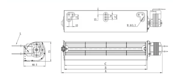 Cross Flow Fan, 40mm/50MM, 220V, Aluminum, Tangential - view 5