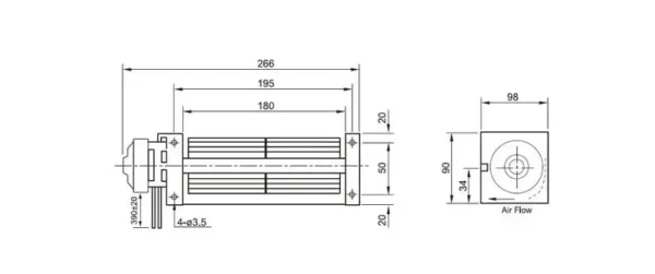 Cross Flow Fan, HR6017SBA12ML, 120V, 27/25W, 0.45/0.42A - view 2