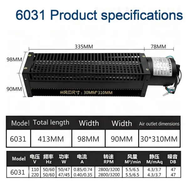 Cross Flow Fan, KR6031, Aluminum, 3200rpm, 110V - view 4