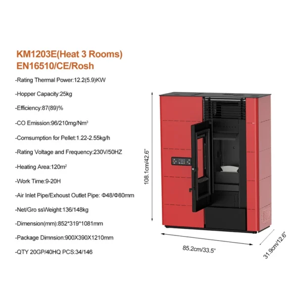 Design Wifi Pellet Heater, KM1203E, Steel - view 3