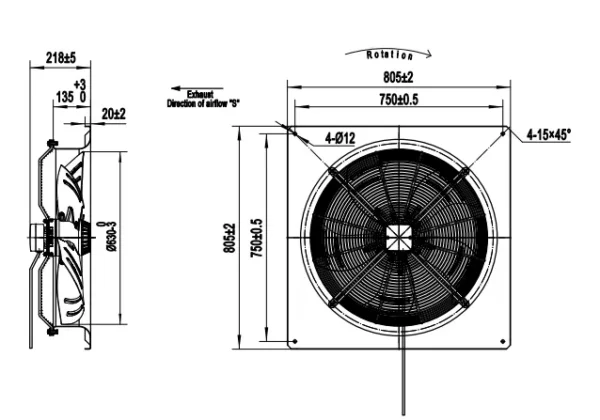Diameter Motor, YWF.A4T-630S-5FIIIV04, 630, Axial - view 2