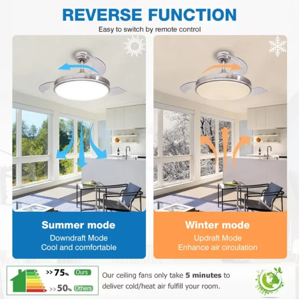 Direct Retractable Ceiling Fan, 3CCT, BLDC - view 3