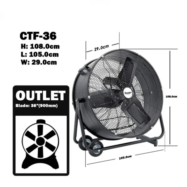 Drum Fan, 36inch, 900mm, SAA, Axial - view 3