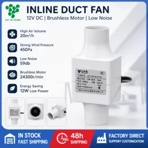 Duct Axial Fan, 12V, Plastic, 3D, 1.4 in, 12500 RPM