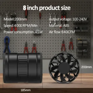 Duct Axial Fan, 8", Plastic