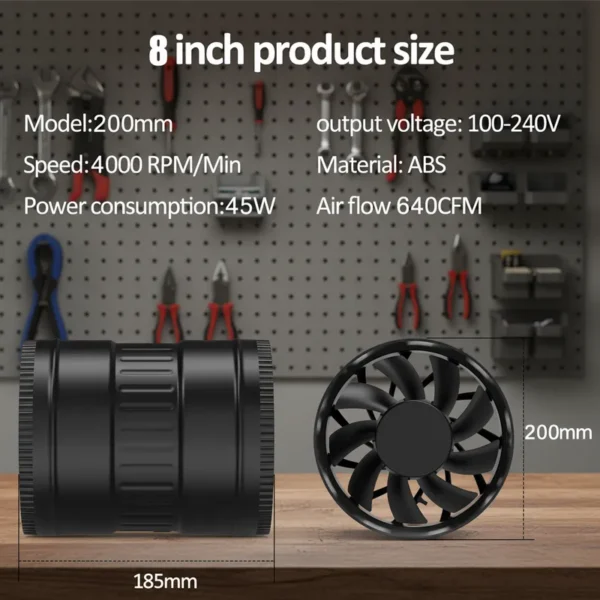 Duct Axial Fan, 8", Plastic