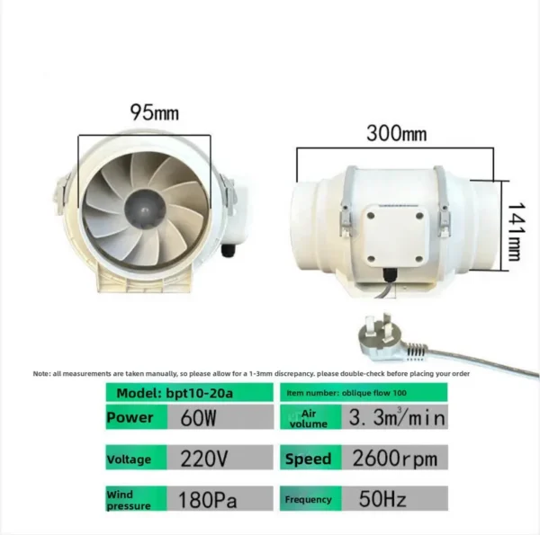 Duct Axial Fan, Inline, 220-240V, Plastic, Roof - view 3