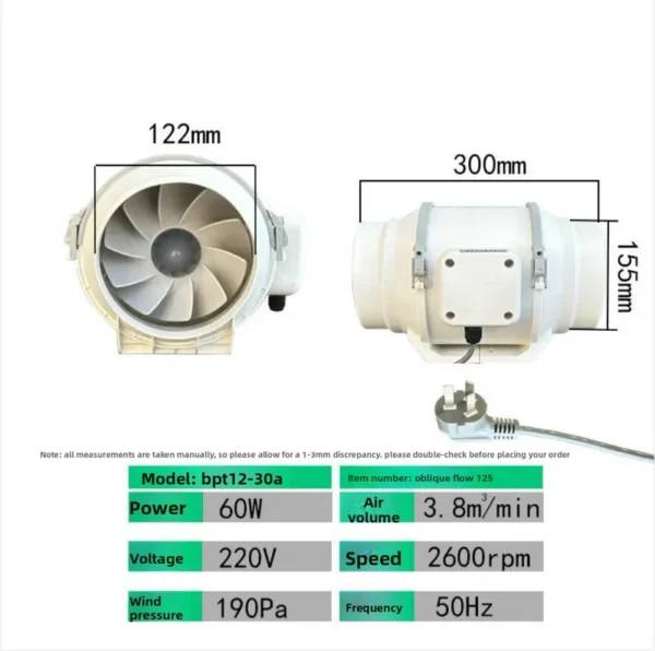 Duct Ventilation Exhaust Fan, AC 220V~240V, Electric - view 2