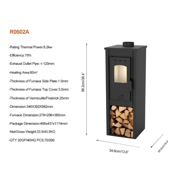 Durable Wood Burning Stove, R0602A, Steel - view 3