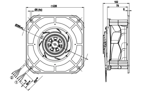 ebmpapst K3G190-RD45-03 Radial Blade Fan, 200-240V, 4120 min - view 3